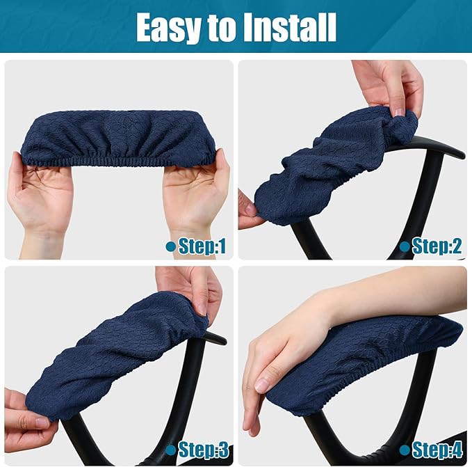 Smiry Stretch Jacquard Office Computer Chair Armrest Covers, 2PCs Removable Washable Anti-dust Desk Chair Arm Pad Covers, Navy Blue