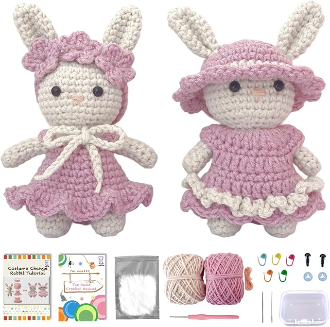 LoopMap Amigurumi Crochet Kit for Beginners with Removable Dress & Video Tutorials, DIY Bunny Making Kit Includes Premium Yarn & Tools, Creative Gift for Adults Teens (Purple)