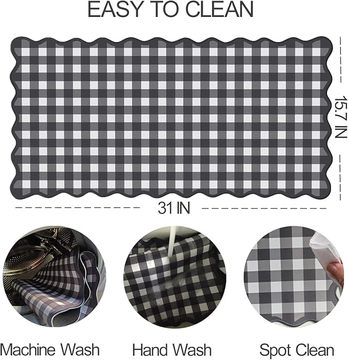 Scalloped‌ Black Desk Mat Checkered Gingham Cute XXL Large Gaming Mouse Pad Kawaii Vintage‌ Cottagecore Keyboard Computer Mat for Desktop Aesthetic Desk Pad Accessories Decor for Women