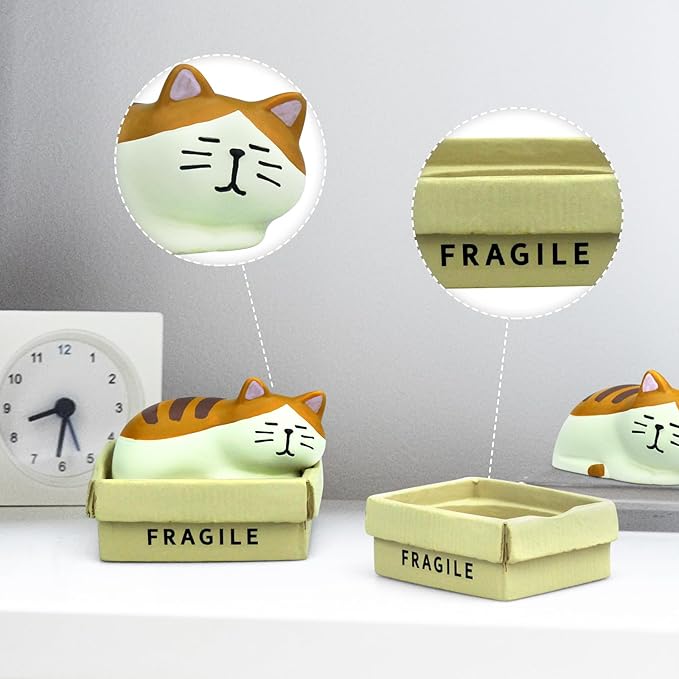 RAQWI Cute Box Cat Figurine Resin Cat for Office, Home Decoration Perfect Cute Cat Gift for Cat Lovers