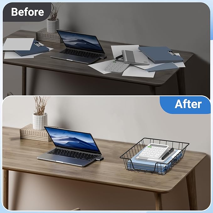 Gawerk Letter Desk Tray Organizer, A4 File Tray Magazine Files Storage Basket Organizer Bin, Black, 3 Pack