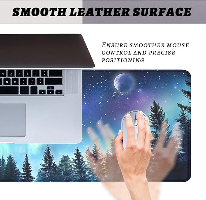 Aurora Desk Mat Starry Night Northern Lights Forest XL Mouse Pad Large Mousepad Extended Laptop Keyboard Mat Gaming Desk Pad Mouse Mat 31.5"x11.8"