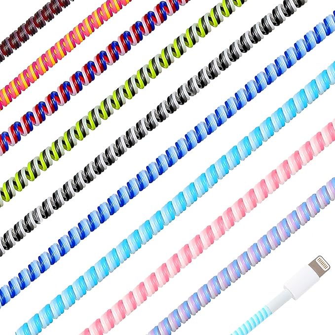 Frienda 10 Pcs Cord Protectors from Pets No Chew Spiral Cable Protector 43.3'' Phone Charger Cover Data Cable Protective Sleeve Chew Proof USB Wire Cover Stylish for Cat Dog Rabbit (Classic Colors)