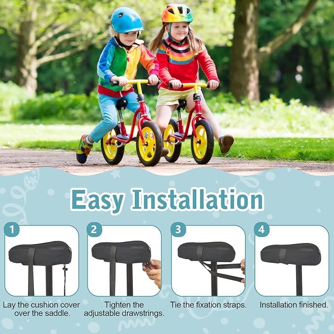 Zacro Gel Kids Bike Seat Cushion Cover for Boys & Girls, Anti-Slip Bike Seat Cover for Toddler, Breathable & Extra Soft Memory Foam Child Bicycle Saddle Padded with Reflective Strip, 9"x6"