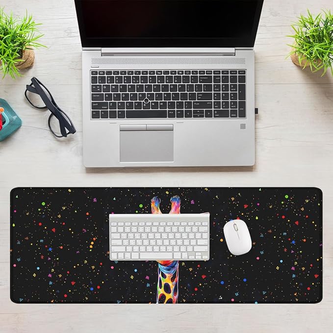 Colorful Giraffe Gaming Mouse Pad Abstract Neon Animal Pop Art Mousepad XL Large Gaming Mouse Pad Laptop Keyboard Mat Desk Pad 31.5"x11.8"