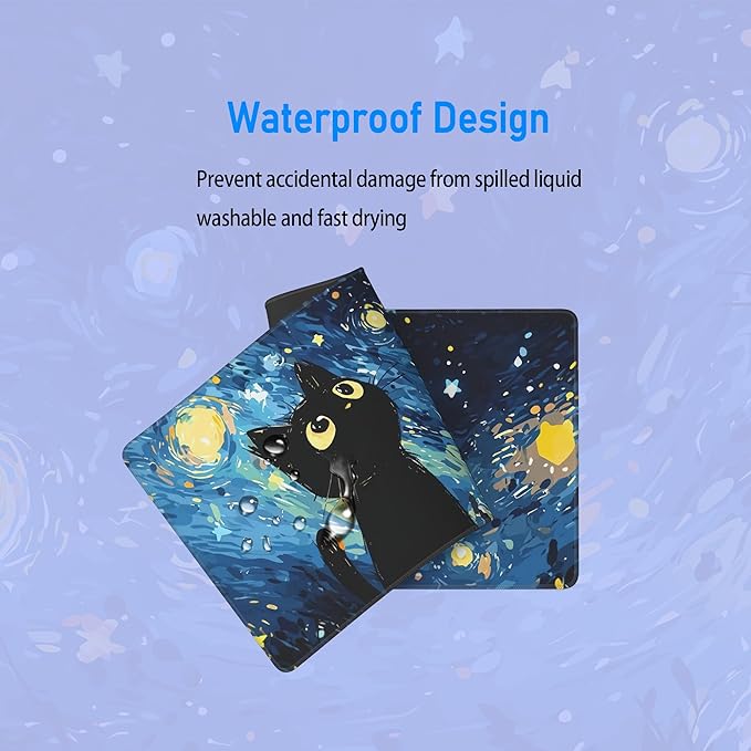 Starry Night Cat Gaming Mouse Pad,Large Cute Mousepad,Extended Anime Dreamy Waterproof Desk Mouse Mat,Kawaii Blue Stitch Mousemat for Office and Home,31.5 x 12in