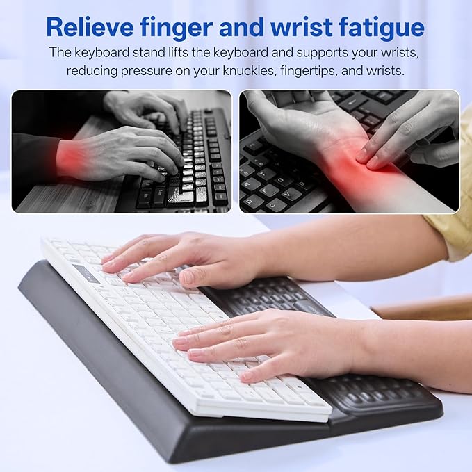 UnivoColors Keyboard Stand with Wrist Rest, high-Grade PU Leather, Soft Memory Foam Desk Cushion, Anti-Slip Silicone Base, Palm Hand Typing for Office Home School,Black,KP