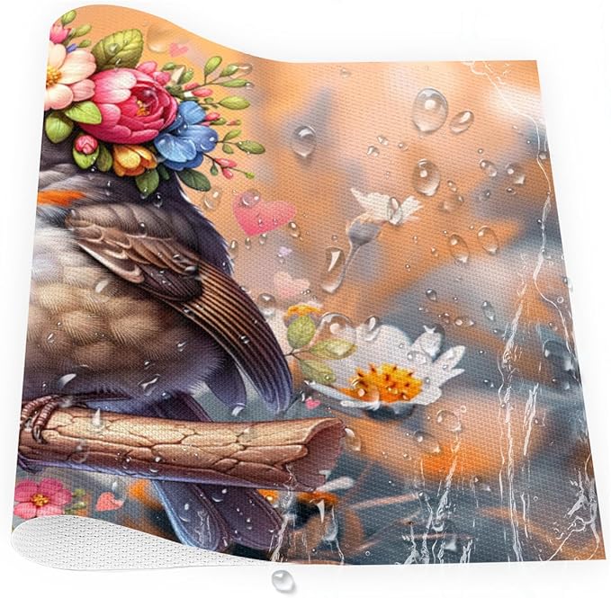 Placemats Set of 4 Heat-Resistant Rectangle Place Mats Robin Bird Cute Washable Plastic PVC Dining Table Mat Non-Slip Wipeable Woven Vinyl Placemat for Kitchen Patio Table Decor