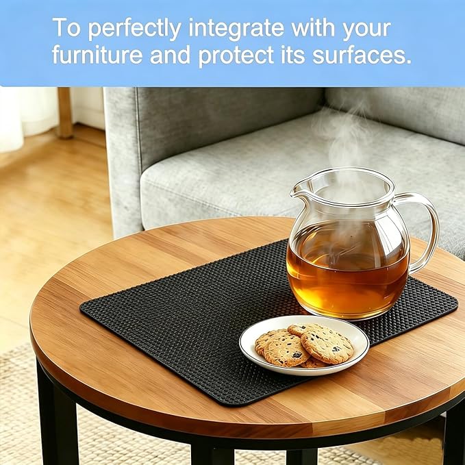 Non-Slip Pad & Non-Slip Gasket - 10 x 7.5 Inch Black Reusable Rubber Table Mat, Dishwasher Safe, Perfect for Furniture, Guitars, Walkers and Pet Bowls (Black, 10 in x 7.5 in)