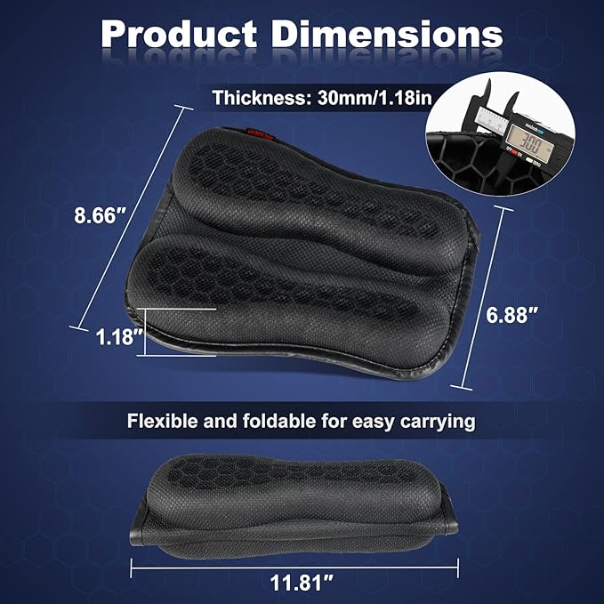 Foldable Passenger Motorcycle Gel Rear Seat Cushion, 3D-Honeycomb Structure Shock Absorption & Breathable Motorcycle Gel Seat Rear Pad for Long Rides (S)