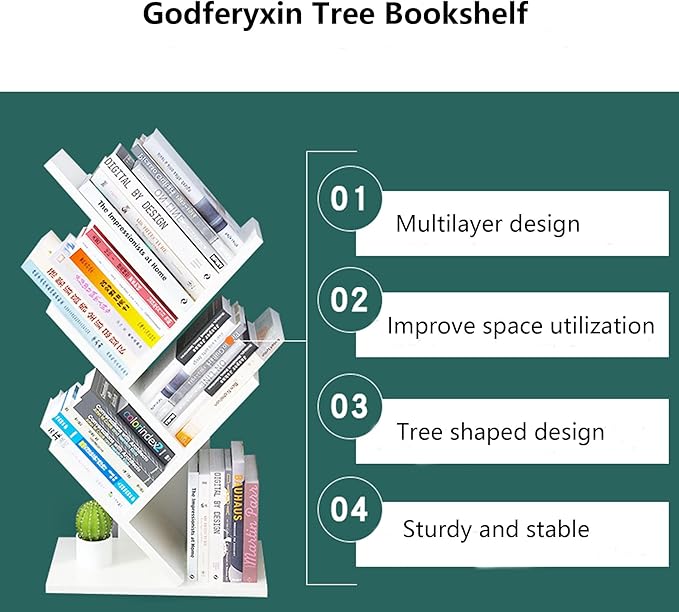 Godferyxin Small Bookcase for Desk Decor, 5-Tier White Wood Small Bookshelf – Compact Corner Mini Bookcase for Bedroom, Office, or Apartment, Holds Books, CDs, and Decor Book Tree Bookshelf