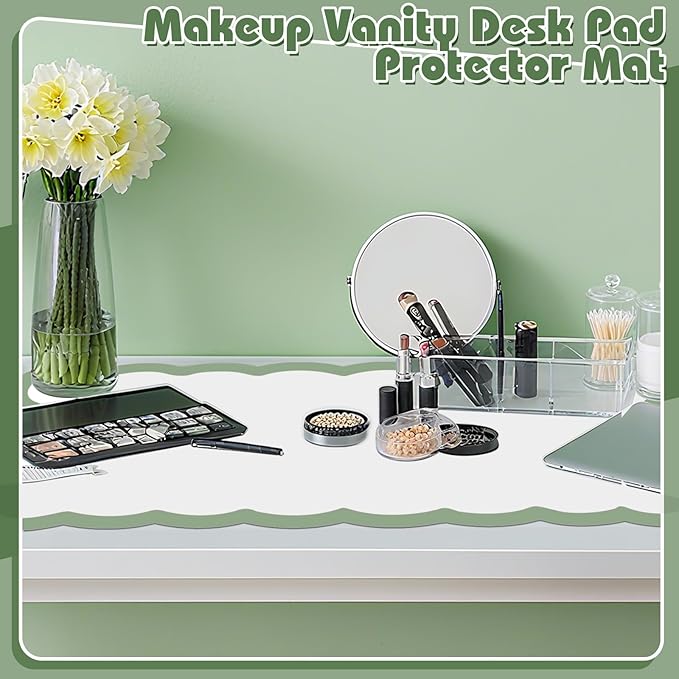 Teenyyou Makeup Mat for Vanity Protect Scalloped Makeup Mat 31.5 x 15.8'' Vanity Cover Top 2026 Graduation Gifts Dual-sided Dressing Table Pad Waterproof Mouse Pads for Dormitory Desktop(Green Edge)