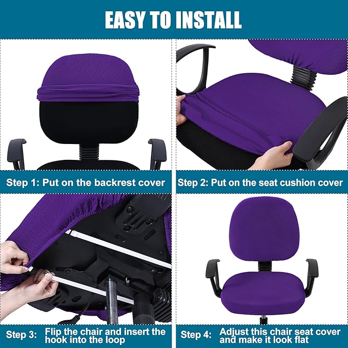 Smiry Stretch Jacquard Office Computer Chair Covers, Removable Washable Universal Desk Rotating Chair Slipcovers Protector, Seat + Backrest Cover, Violet