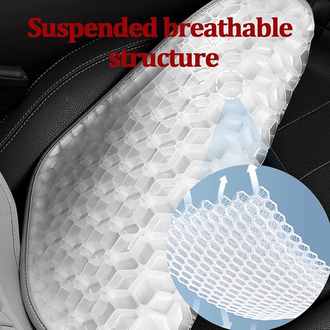 Gel Car Seat Cushion, Soft Cooling Honeycomb Non-Slip Vehicle Seat Bottom Mat for Long Sitting, Breathable Automotive Interior Chair Pad to Reduce Sweat, Universal for Truck SUV RV (Gray)