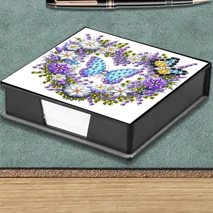 Diamond Painting Kits Sticky Note Holder, DIY Diamond Art Accessories Memo Pad Box for Desk, Mosaic Craft Kits for Adults Beginners, Cute Office Decor Gifts Women(Heart Butterfly A)