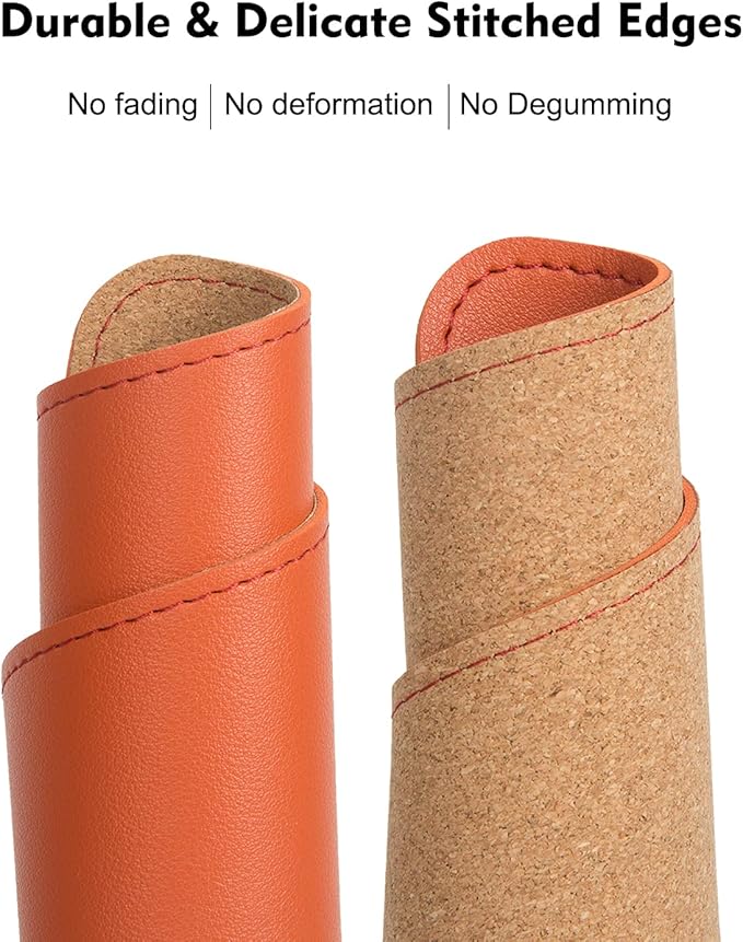 Double-Sided PU Leather & Cork Mouse Pad with Coaster – Reversible, Non-Slip, Stitched Edges for Office & Home, 8x11 Inches,(Orange)