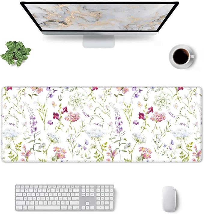 Floral Large Gaming Mouse Pad, Extended Flower Mousepad, Big Long Non-Slip Mouse Mat for Keyboard, Computer for Office, 31.5 * 11.8 in