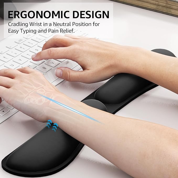 KTRIO Ergonomic Keyboard Wrist Rest, Memory Foam Wrist Support for Typing, Gaming, Office and Home Use, Black