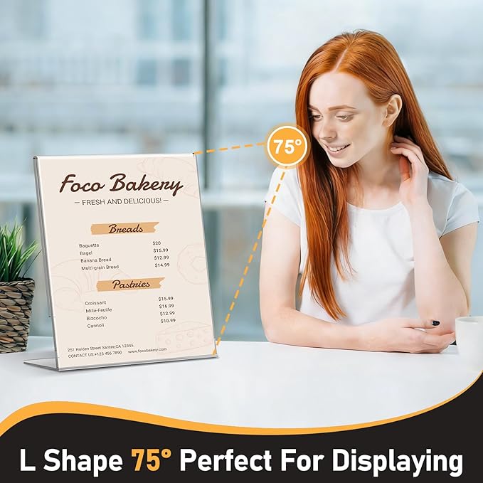 13 Pack Acrylic Sign Holder 8.5x11, L-Shape Clear Plastic Display Stands for Tabletop, Slanted Back Menu Flyer Paper Photo Picture Frame Display Stand for Restaurants Office Store Show Fair