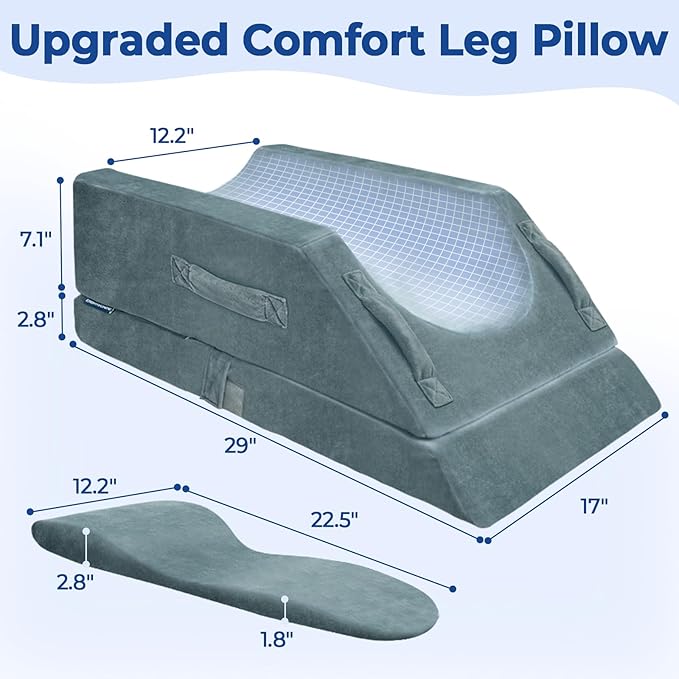 KingPavonini 4-Height Adjustable Leg Elevation Pillows for After Surgery with Ergonomic Curve, Memory Foam Leg Support Pillow for Legs, Back Pain Relief, Wedge Pillow for Sleeping, Rest (Double Leg)