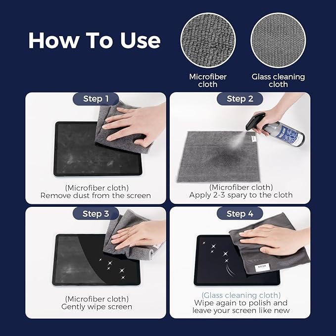 WELKIN Screen Cleaner Spray Kit (550ml + 60ml) - Cleaning Mist for TV, Laptop, Computer, Phone Touchscreen - 2 Sprayers，1 Microfiber Cloth & 1 Glass Wipe Included