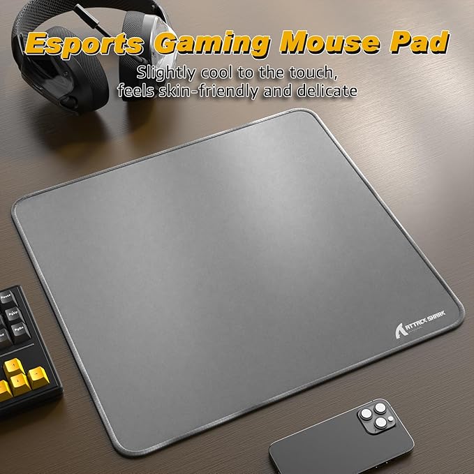 ATTACK SHARK CM02 Gaming Mouse Pad for Esports Speed Large Mouse mats for Desk Waterproof Surface Stitched Edges and Anti-Slip Rubber Base Size L Laminate 17.72” x 15.75” x 0.16” Light Grey