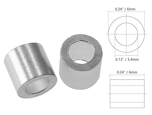 100pcs 1/8 Inch Aluminum Crimping Stop Sleeve for Wire Rope and Cable, Round Hole Type