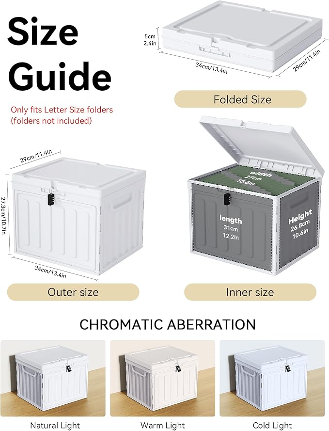 Oterri Plastic File Box with Lid for Letter Size Hanging File Folders, Hanging File Folder Box for Home, Office, School, File Cabinet, White, Large-1 Pack Without Folders