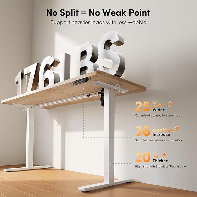 FEZIBO One-Piece Standing Desk, 55"x24" Seamless Tabletop Electric Height Adjustable for Home Office, Study Rooms & Multi-Device Workstations, Maple