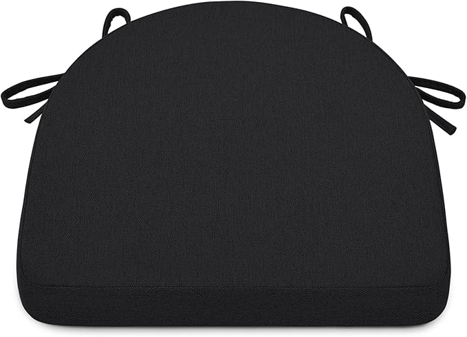 Shinnwa Kitchen Chair Cushions, Non-Slip Dining Chair Cushions with Ties and Machine Washable Cover, 17 x 16.5 x 2in, Black