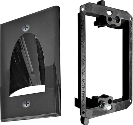 1 Pack Wall Plate Cable Pass Through with Bracket - In Wall Cable Management Kit - Recessed Cable Wall Plate Pair with Single Gang Low Voltage Mounting Bracket - Decorator Cover for Low Voltage Cables