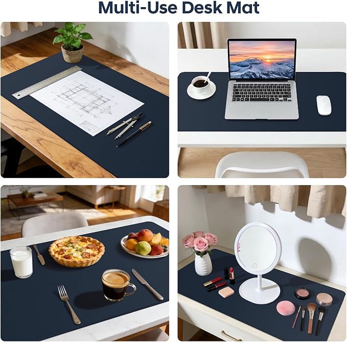 Leather Desk Pad Protector, Office Desk Mat, Large Mouse Pad, Non-Slip PU Leather Desk Blotter, Waterproof Computer Desk Writing Pad for Office and Home (Dark Blue, 47.2" x 23.6")