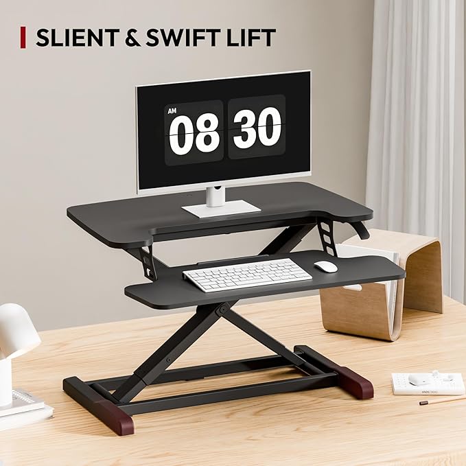 SANODESK Standing Desk Converter 28" Desk Riser for Home Office, Compact Sit Stand Desktop Workstation for Laptop & Monitor, Ergonomic Height Adjustable Riser, Black