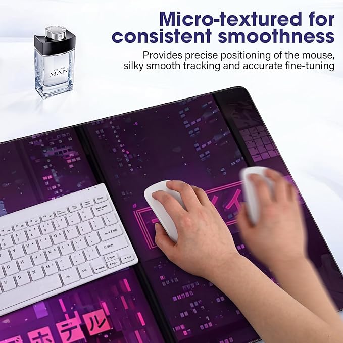 Japanese LifetimeWarrantly Large Extended Mouse Pad with Stitched Edges (35.4”x15.6”) - Waterproof Desk Mat, Non-Slip Rubber Base for All-Desk Coverage, Perfect for Gaming, Office, and Home