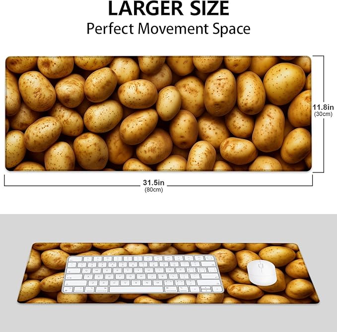 Potatoes Pattern Large Mouse Pad, Gaming Mouse Pad, Non-Slip Rubber Base, Office Accessories, Desk Mat, Farm Fresh MousePads for School, Work, Home Decor Gifts 31.5" x 11.8"
