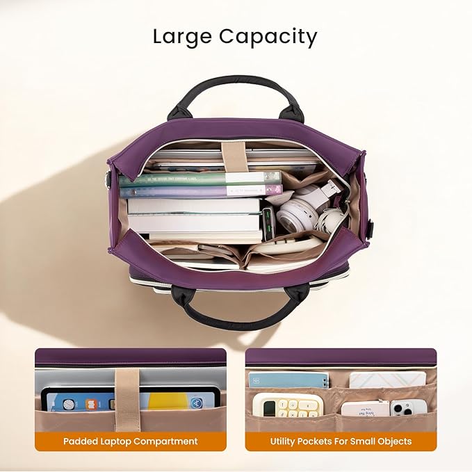 LOVEVOOK Teacher Tote Bag for Women,Laptop bag with Large Cup Holder,Work bag with Accordion File Organizer Pocket,Multi-Pockets Professional Diaper Bag Nurse Bag,Handbag Purse for Work,College,Daily