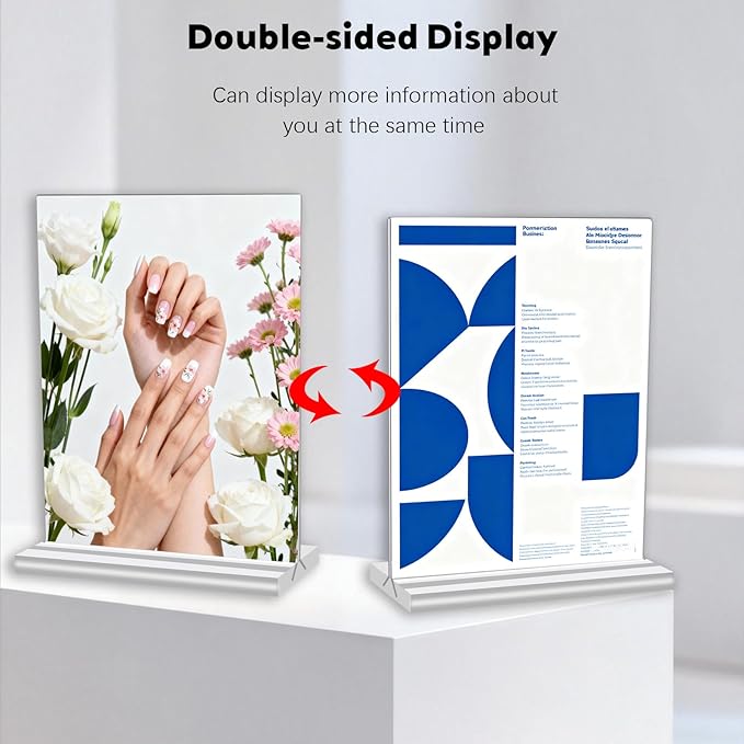 CHILDLION 10 Pack Acrylic Sign Holder 8.5x11 Inches, Double Sided Clear Display Stand Table Top Paper Holder, Vertical Menu Flyer Stand, Plastic Frame for Stores, Restaurants, Hotels, Office (10 Pack 8.5*11)