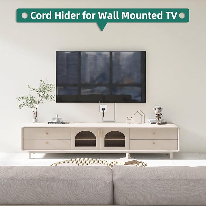 Cord Hider Raceway Kit, 78 inch Wall Cable Hider for 1-2 Cable, Silicone Material Hiding Wall Mount TV Powers Cords in Home Office, W0.75 H0.5in White