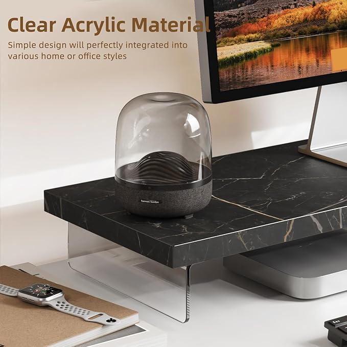 Monitor Stand Riser, Wood & Acrylic Computer Monitor Stand Desk Desktop Organizer Table for Home, Office Workspace, Laptop Riser, Printer, PC & TV Screen Riser