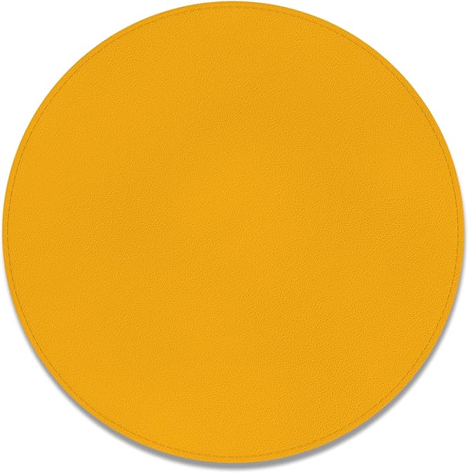 Leather Mouse Pad, Office Mouse Mat Non-Slip Rubber Base Stitched Edge Washable Waterproof Round Mousepad for Office Gaming PC Laptop, Round Diameter 8.7 inches, Apricot Yellow
