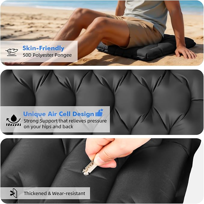 HiiPeak Inflatable Seat Cushion, Lightweight Stadium Seat Pad Camping Air Seat Cushion for Bleachers Backpacking Hiking Airplane Office Car Sports Events Concert