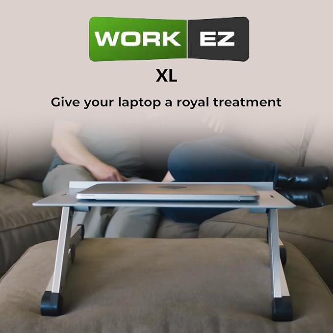 Uncaged Ergonomics Workez Adjustable Laptop Stand for Desk, Laptop Stand Adjustable Height, Foldable Aluminum Cooling Computer Holder & Riser for Desk Bed, XL-Blue