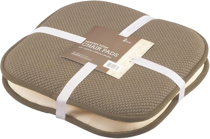 GoodGram 2 Pack Non Slip Ultra Soft Chenille Premium Comfort Memory Foam Chair Pads/Cushions - Assorted Colors (Taupe)
