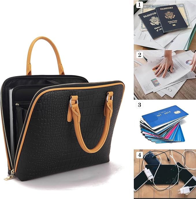 Accordian File Organizer Tote,Folder with Zipper & Labels,12 Pocket Expanding File Folder with Multi-Pockets Paper Folder for Letter A4 Files Business Teacher Office Bag Handbags for Ladies