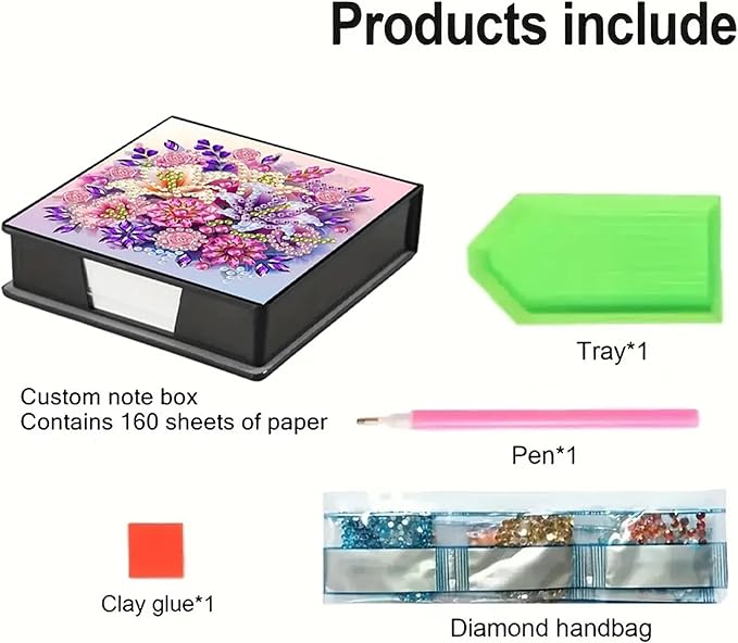 Flower Diamond Painting Kit Note Box,Memo Paper Storage Box Diamond Art,Sticky Note Holder Diamonds Art,Diamonds Painting Memo Pad For Office Desk. (flower)