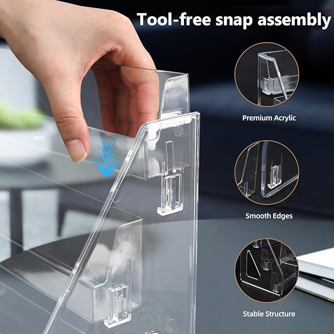 2 Pack 5-Tier Acrylic Brochure Holder 12x13 Inch Countertop Pamphlet Display Stand & Literature Organizer, Tiered Desk Rack for Office Home Store Flyers Booklets Table Signs