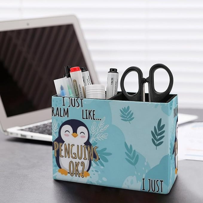 Decorative PU Leather Pen Holder Cute Penguin, Add Charm to Your Workspace