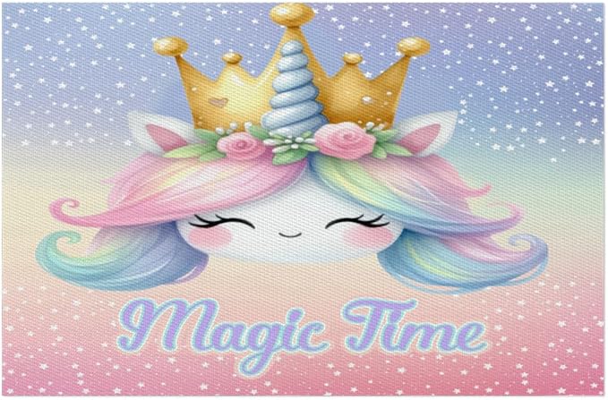 Placemats Set of 4 Heat-Resistant Rectangle Place Mats Unicorn Cute Washable Plastic PVC Dining Table Mat Non-Slip Wipeable Woven Vinyl Placemat for Kitchen Patio Table Decor
