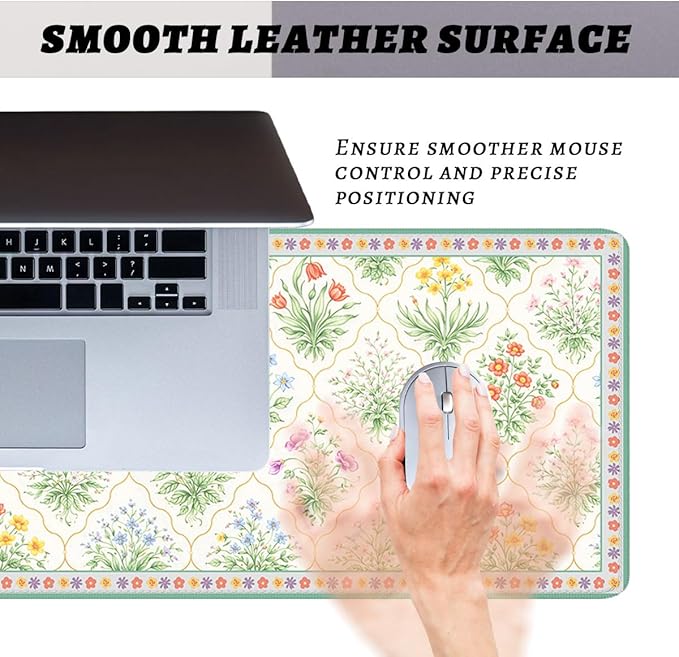 Cottagecore Floral Mouse Pad, Vintage Garden Botanical Gaming Desk Mat Extended Laptop Keyboard Non-Slip Rubber Base with Stitched Edges for Home, 31.5x11.8in Desk Home Office Gaming