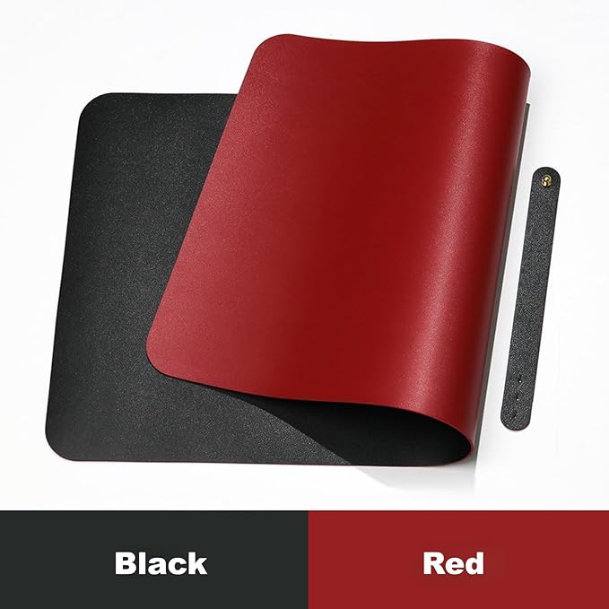 Large Double-Sided Desk Mat, 31.5''×15.7'', PU Leather Mouse Pad, Waterproof Desk Pad, Laptop Leather Desk Mat, Protector for Keyboard and Mouse for Office and Home (Red+Black)